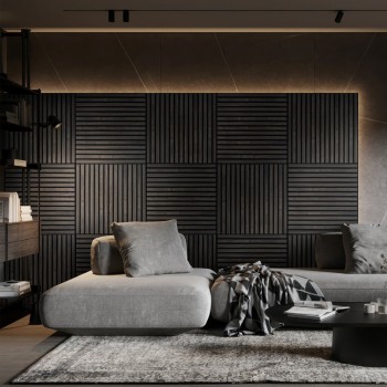 Fuse 0.6m Acoustic Wooden Slatted Wall Panel in Charcoal Oak