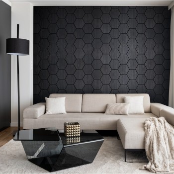 Fuse 0.6m Acoustic Wooden Hexagon Wall Panel in Charcoal Oak