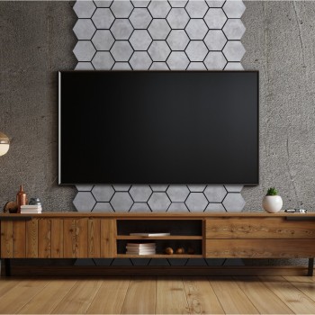 Fuse 0.6m Acoustic Wooden Hexagon Wall Panel in Concrete