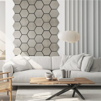 Fuse 0.6m Acoustic Wooden Hexagon Wall Panel in Grey Oak