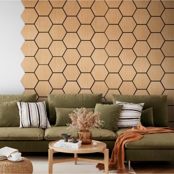 Fuse 0.6m Acoustic Wooden Hexagon Wall Panel in Natural Oak