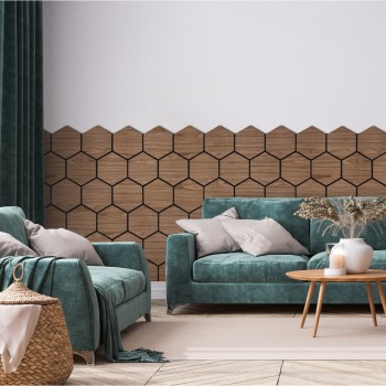 Fuse 0.6m Acoustic Wooden Hexagon Wall Panel in Walnut
