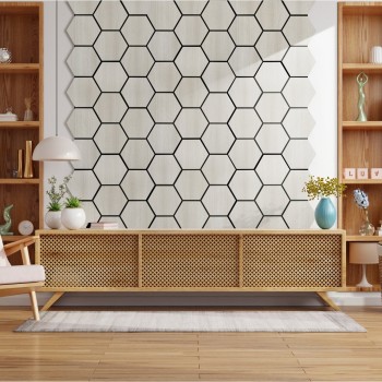 Fuse 0.6m Acoustic Wooden Hexagon Wall Panel in White Oak